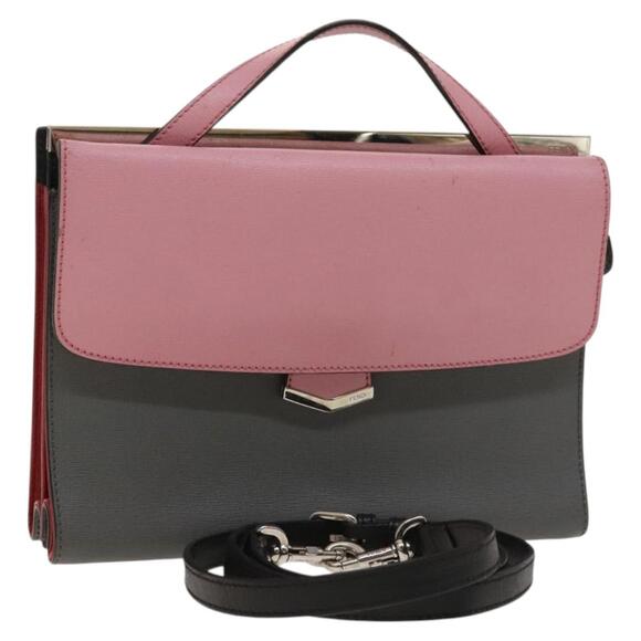 FENDI Hand Bag Leather Gray Silver - Picture 1 of 13